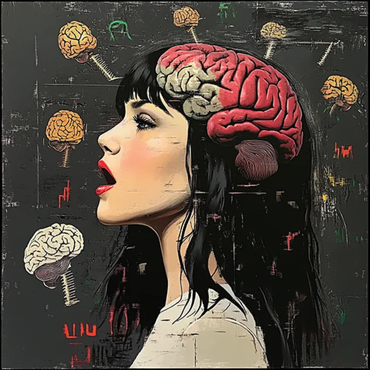 Illustration of a woman with a brain and floating brains around her